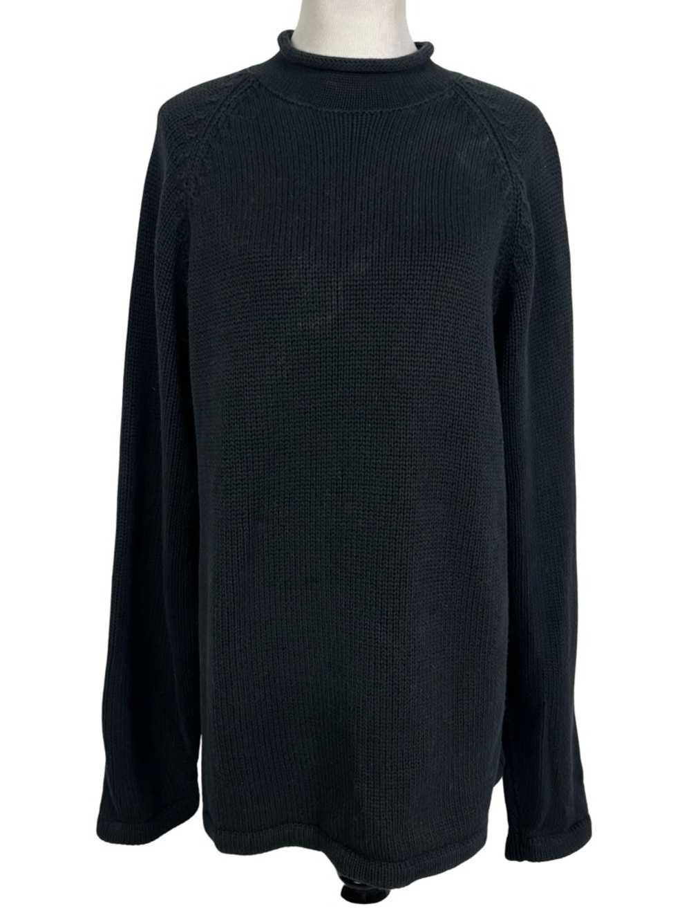 J. CREW Black Knit Sweater Men's Large Tall Mock Neck Pullover Cotton Casual
